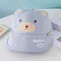 Light blue cotton baby sun hat with cute 3D bear ears and Hello embroidery - Baby 1-3 Years 48-50CM / Bear Gray