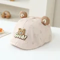 Pink cotton baby cap with bear ears, cartoon patch and Gooh embroidery for infants - 50cm / GOOH Bear Beige