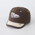 Short brim baseball cap for kids with BOSTON embroidery in brown and beige color contrast - 48-52cm / Coffee Patchwork Beige (ELAPE)
