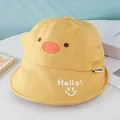 Cute yellow cotton fisherman hat with cartoon duck embroidery and Hello print for kids - Baby 1-3 Years 48-50CM / Duck Yellow