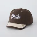 Retro Boston embroidered baby baseball cap in brown and beige cotton canvas - 48-52cm / Coffee Patchwork Beige (BOSTON)