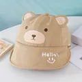 Khaki baby sun hat with cute bear ears and embroidered Hello text for summer sun protection - Baby 1-3 Years 48-50CM / Khaki Bear