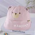 Pink toddler bucket hat with cute bear ears and Happy embroidery for sun protection - 48-50cm / Happy Bear Pink
