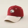 Kids cute sheep embroidered baseball cap in red and beige cotton for sun protection - Kids 50-54CM / Patchwork Wine Red