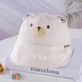 Beige baby fisherman hat with cute bear ears and Happy embroidery detail - 48-50cm / Happy Bear Beige