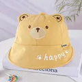 Yellow baby bucket hat with cute bear ears and happy embroidery for sun protection - 48-50cm / Happy Bear Yellow