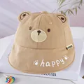 Khaki baby sun hat with cute 3D bear ears and happy print on the brim for summer - 48-50cm / Happy Bear Khaki
