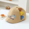 Khaki cotton kids beret featuring colorful 3D dinosaur fins and cartoon embroidery - 50cm / Dinosaur Khaki