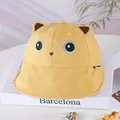Cute yellow canvas bucket hat for kids with cat ears and embroidered kitten face design - 48-50cm / Cat Yellow