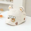 Beige baby baseball cap with plush bear ears and Kids Race logo on front - 50cm / KIDS Bear Rice White