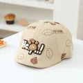 Beige cotton kids baseball cap featuring cartoon bear patterns and He! OK! rubber patch - 50cm / OK Bear Light Khaki