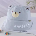 Light blue cotton baby sun hat featuring a cute bear design and Happy embroidery - 48-50cm / Happy Bear Grey Blue