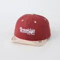 Kids baseball cap in red and cream with Brooklyn embroidery and soft brim - Toddler One Size / Letter BROOK Jujube Red