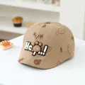 Khaki baby beret hat with cute bear prints and rubber 3D badge for sun protection - 50cm / OK Bear Dark Khaki