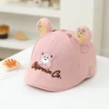 Pink cotton baby cap featuring 3D ears and cute embroidered bear on a white surface - 50cm / Letter Bear Pink