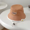 Mustard yellow baby bucket hat with BEST embroidery and white adjustable chin strap - 52cm / Coffee