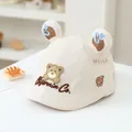 Cute cream baby beret featuring plush bear ears and California Co. embroidery detail - 50cm / Letter Bear Rice White