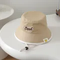 Khaki canvas baby bucket hat with Best embroidery and white brim edge for summer - 52cm / Khaki