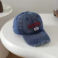 Gorra de béisbol de mezclilla azul oscuro vintage con bordado HAPPY 1987 y detalles rotos - 50-54cm / Azul Oscuro Happy