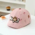 Pink baby beret hat with cute brown cartoon bear prints and OK 3D lettering detail - 50cm / OK Bear Light Pink
