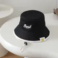 Classic black and white baby sun hat with Best embroidery and adjustable chin strap - 52cm / Black