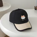 Gorra de béisbol infantil de secado rápido en negro y beige con parche de gato - 3-10 Años (50-54CM) / Negro