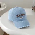 Gorra de béisbol de mezclilla azul claro con bordado HAPPY para niños - 50-54cm / Azul Claro Happy