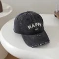 Gorra de béisbol de mezclilla gris oscuro para niños con bordado HAPPY 1987 - 50-54cm / Negro Happy