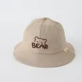 Cappello pescatore per bambini in cotone kaki con ricamo orsetto e scritta BEAR - 48-50cm / Orso Cachi