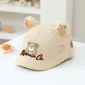 Beige cotton baby beret featuring 3D bear ears and Alfonia Co. letter embroidery - 50cm / Letter Bear Light Khaki