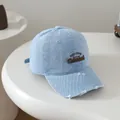 Casquette de baseball en jean bleu clair avec broderie et détails usés vintage - 50-54cm / Style CH Bleu Clair (TYJ235)