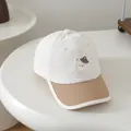 Gorra de béisbol infantil de secado rápido beige y caqui con parche de gato lindo - 3-10 Años (50-54CM) / Blanco
