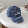 Casquette de baseball en jean bleu foncé usé avec broderie FIND YOUR INNER - 50-54cm / Style CH Bleu Foncé (TYJ235)