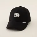 Classic black cotton kids baseball cap with white sheep embroidery and curved brim - Kids 50-54CM / Solid Black