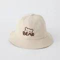 Cappello da pescatore per bambini in cotone beige con ricamo di orso e scritta Bear - 48-50cm / Orsetto Beige