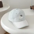 Kids quick-dry baseball cap in light blue and cream with cartoon cat embroidery - 3-10 Years (50-54CM) / Light Gray