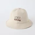 Cappello pescatore beige per bambini con ricamo di orsetto e dettaglio Cut Dug - 48-50cm / Cucciolo Beige