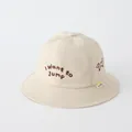 Cappello pescatore per bambini bianco crema in cotone con ricamo di cane e scritta ricamata - 48-50cm / Lettera Beige