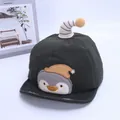 Close-up of baby baseball cap with cute penguin embroidery and plush ball detail - Baby 1-3 Years 46-48CM / Style One Deep Gray (Penguin Embroidery)