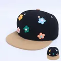 Gorra de béisbol bicolor para niños con flores de silicona 3D de colores - Niños 3-8 Años (50-54CM) / Negro