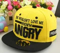 Berretto snapback per bambini giallo e nero con ricamo del testo ANGRY - 3-8 Anni / Tesa Nera + Giallo