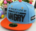 Kinder Snapback Cap in Blau und Orange mit besticktem Angry Angel Slogan - Orange Krempe + Himmelblau