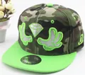 Camouflage snapback hat with neon green brim and diamond embroidery for streetwear - M (56-58cm) / Neon Green Brim + Camouflage