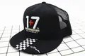 Detail of kids trucker hat with 1+7 TH embroidery and checkered flag pattern on the brim - Children (3-8 Years Old) / Black (1+7)