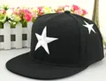 Kids black snapback hat with white star embroidery and classic flat brim design - Adult / Black