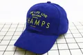 Dettaglio cappellino in velluto a coste blu reale con ricamo New York Champs per bambini - Blu Zaffiro