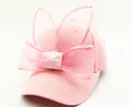 Casquette rose pour enfants avec oreilles de lapin en résille et un grand nœud - Rose