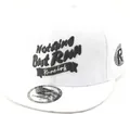Detail of white cotton snapback hat with 3D black embroidery 'NOTHING BUT RUN' lettering - White
