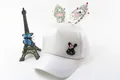 Detail of white girls baseball cap with sequined rabbit ears and a decorative brooch - All-Season Fabric Style (White)