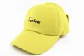 Detail of yellow baseball cap featuring black Forever embroidery and curved brim - Kids Size / Yellow
